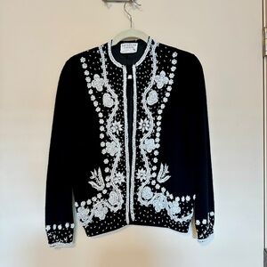 Black and White Beaded Cardigan | Vintage | Small - Medium